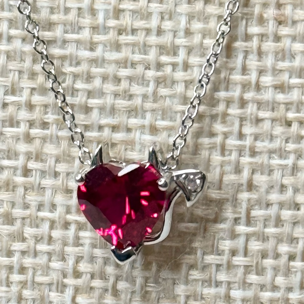 Bling Jewelry Womens .925 Sterling Silver Ruby Red Devil Heart Pendant Necklace